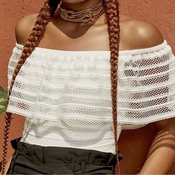 Bcbgmaxazria Tops Bcbgmaxazria Lace
Ruffle Off The Shoulder Bodysuit In... - Picture 4 of 6